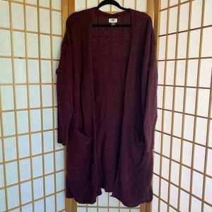 Burgundy Thick Knit Long Cardigan